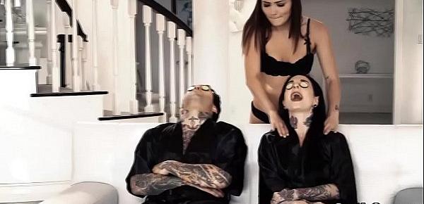  Get ready for an epic threesome fuck fest with hot babe Adria Rae and Joanna Angel as they shared with a huge cock and got pounded on a couch.